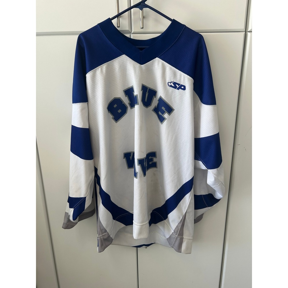 SP‎ Apparel Blue Wave Hockey Jersey Mens XL White Blue Mesh V-Neck Practice Top